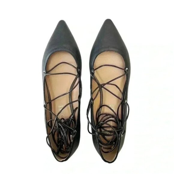 Aldo Alize Black Leather Ballet Flats Pointy Toe Lace Up Ankle Ties Size 7.5 - Picture 9 of 16